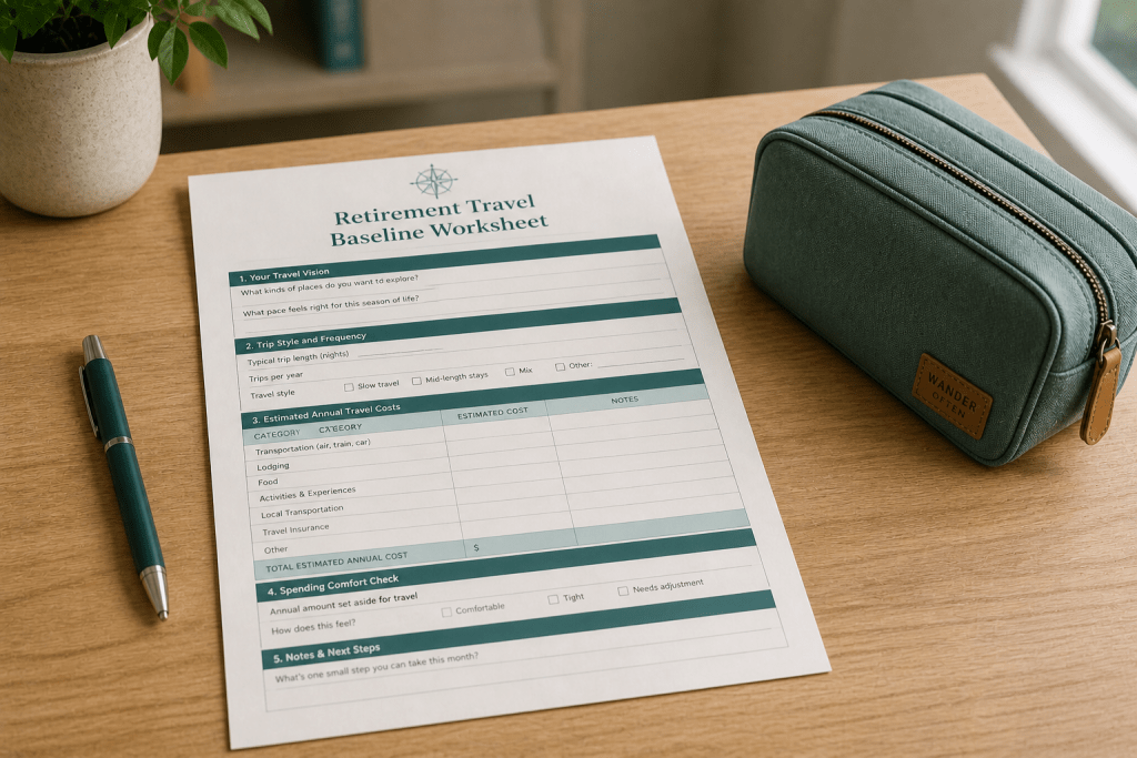 Free Retirement Travel Baseline Worksheet for planning retirement travel costs